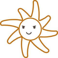 Cute sun icon with swirling rays and smiley face