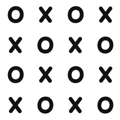 Tic Tac Toe seamless pattern with O and X symbols in black on white background

