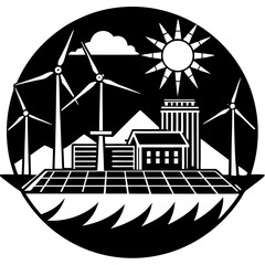 renewable energy house and wind turbines