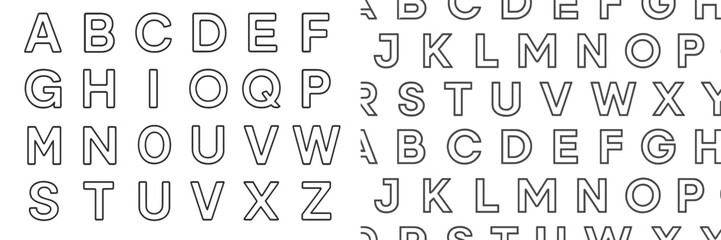 Hand-drawn alphabet letters arranged in a grid pattern showcasing uppercase characters on a light background