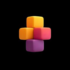 Obraz premium Colorful cubes stacked together create vibrant and playful composition against black background, evoking sense of creativity and fun. smooth surfaces and bright colors enhance visual appeal