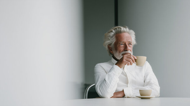 Elderly man drinking coffee - Powered by Adobe