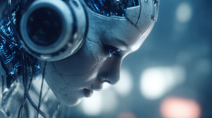 Futuristic female android profile