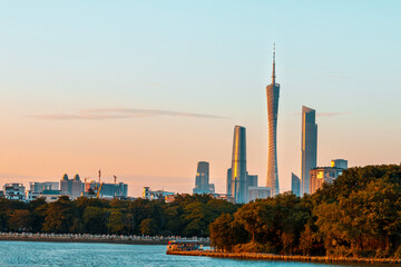 guangzhou skyline at sunset
