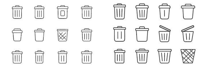 Collection of various trash bin designs, showcasing different shapes and styles for waste disposal