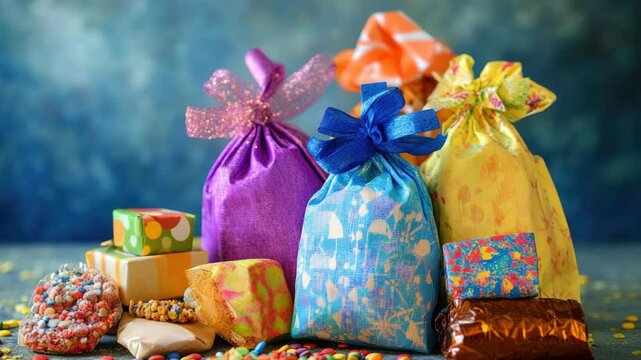Colorful gifts in variety packs with colorful wrappings ready for a special occasion.