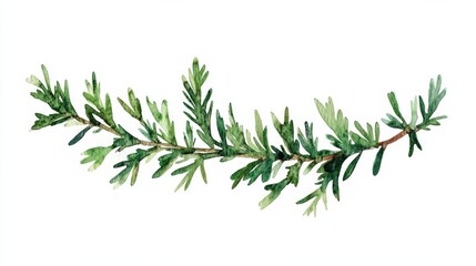 A fresh rosemary sprig illustrated in watercolor, presented on a white background for artistic and cooking inspirations