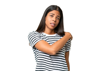 Young African american woman over isolated background suffering from pain in shoulder for having...