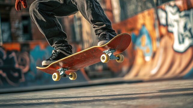 Skateboarder in Action at Urban Skatepark Scene