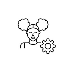 Young girl and cogwheel. Accessibility settings, youth user preferences, simplified configuration, personalized system setup, age-friendly interface . Pixel perfect vector icon