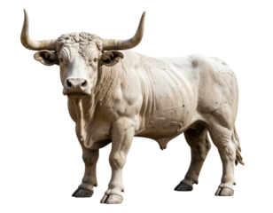 Ancient Stone Bull Sculpture with Weathered Texture, Isolated on Transparent Background