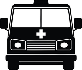 Ambulance front view vector silhouette