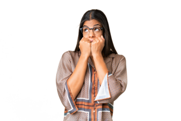 Young African American woman over isolated chroma key background nervous and scared putting hands to mouth