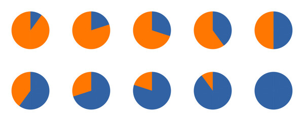Infographic pie chart collection, pie chart icon isolated on transparent background
