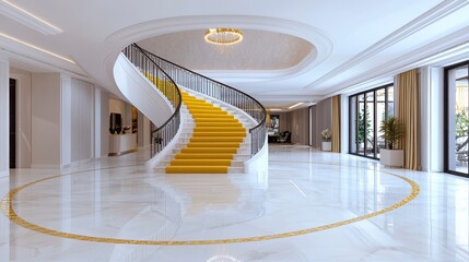 Obraz premium Luxury Home Entrance Yellow Marble Staircase and Gold Accents