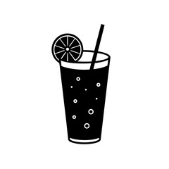 A Cold Glass of Cola with Ice a Straw and Lemon Wedge Vector Illustration