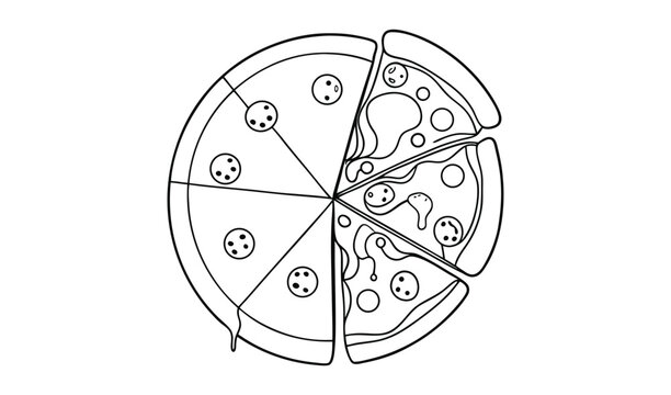 Delicious pizza slices outline illustration