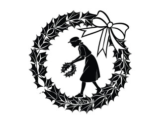 Fototapeta premium Christmas Wreath Silhouette vector illustration Art black vector icon 