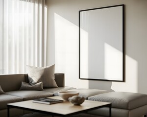 Minimalist Living Room with Blank Frame Sofa and Natural Light