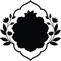  floral badge frame silhouette on white background