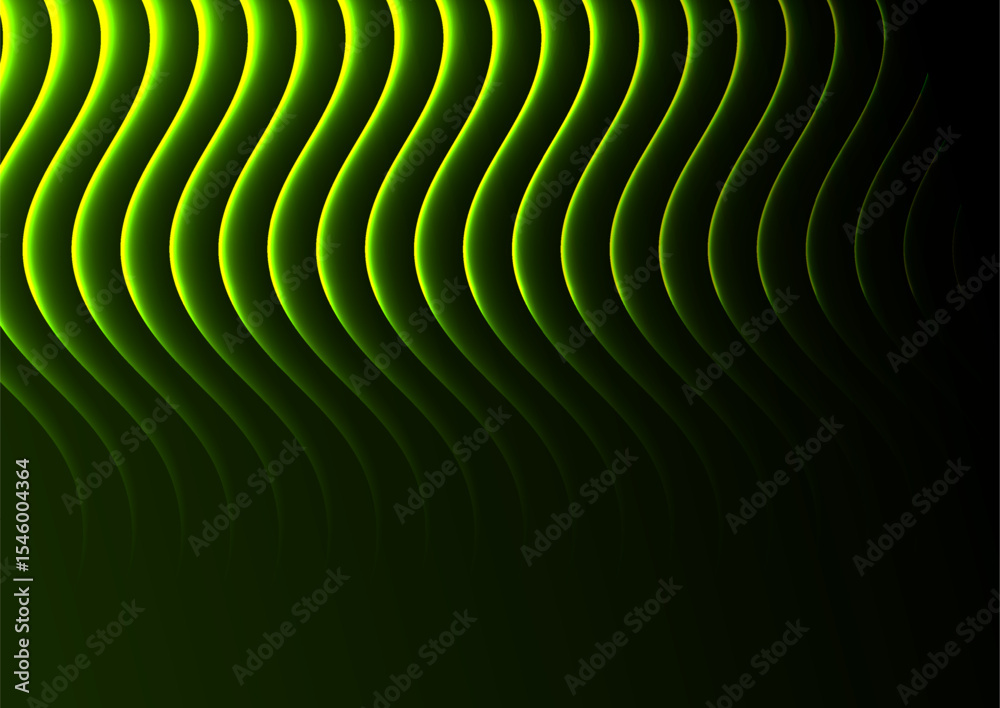 Poster glowing green neon wavy lines abstract tech background. futuristic retro vector design