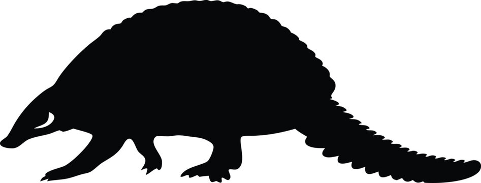 Armored Doedicurus Silhouette: A Distinctive Outline of the Giant Armadillo-like Mammal with its Club Tail, Ideal for Ice Age Fauna on White Background.