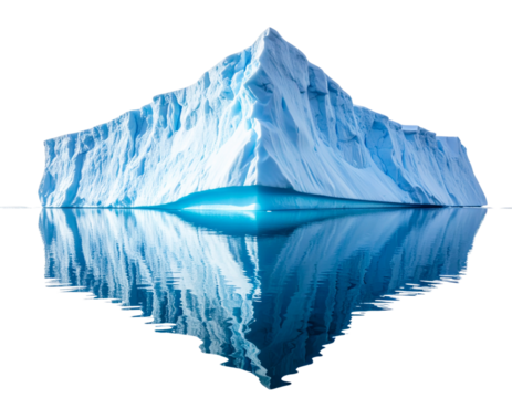  Flat Iceberg with Blue Undersurface Showing Below Waterline, Isolated on Transparent Background