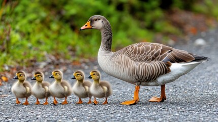 Obraz premium Goose and Her Adorable Goslings