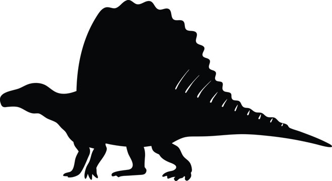 Long-Necked Dimetrodon Silhouette: A Distinctive Outline of the Sail-Backed Synapsid, Highlighting Early Reptilian Evolution and Unique Dorsal Feature on White Background.