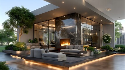 Cozy grey sofa in open interior high resolution photo
