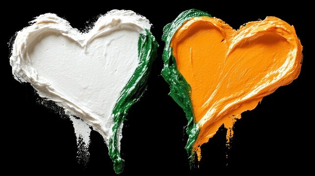 Heart-shaped paint strokes: Orange, white and green on black - Powered by Adobe