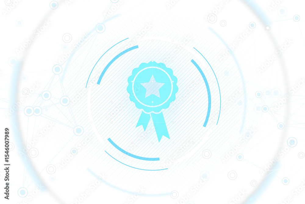 Aufkleber Blue ribbon award symbol with star centered on abstract tech background, featuring circular digital elements and light effects. 3D Rendering