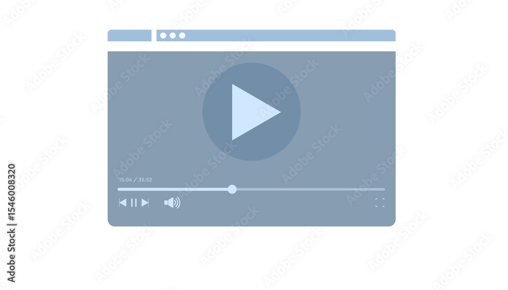 Poster Minimalist video player interface with play button and control bar, soft blue color style on white background, concept of digital streaming service, 3D Rendering
