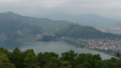 Scenic Hilltop View Overlooking Pokhara Valley and Peaceful Lake Amid Natural Landscape in Nepal