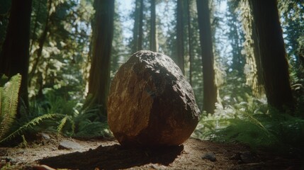 Large Boulder in Verdant Forest Landscape