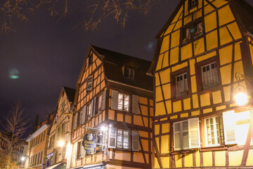 Eguisteim with typical houses at dusk