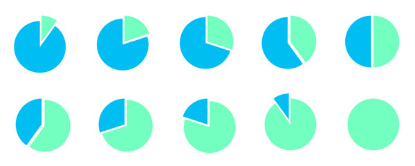 Infographic pie chart collection, pie chart icon isolated on transparent background
