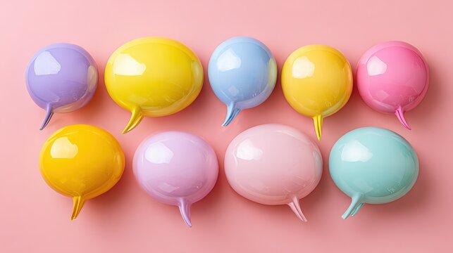 Colorful speech bubbles on pastel background, symbolizing abstract communication and creative expression
