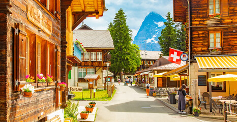 Scenic view of Mürren village in Swiss Alps, Switzerland