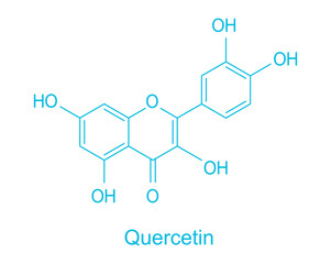 Quercetin chemical formula, molecular structure on white background