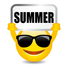 Emoji with Summer sign on white background