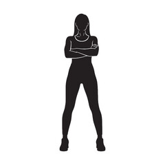 Observant woman crossed arms keenly watching her surroundings - woman crossed arms silhouette - woman crossed arms Vector - Silhouette of woman crossed arms
