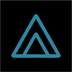 Minimalist Blue Double Triangle Icon on Black Background &ndash; Abstract Perspective and Strength Vector Symbol,A geometric vector illustration featuring a bold blue hollow triangle containing a smaller fi