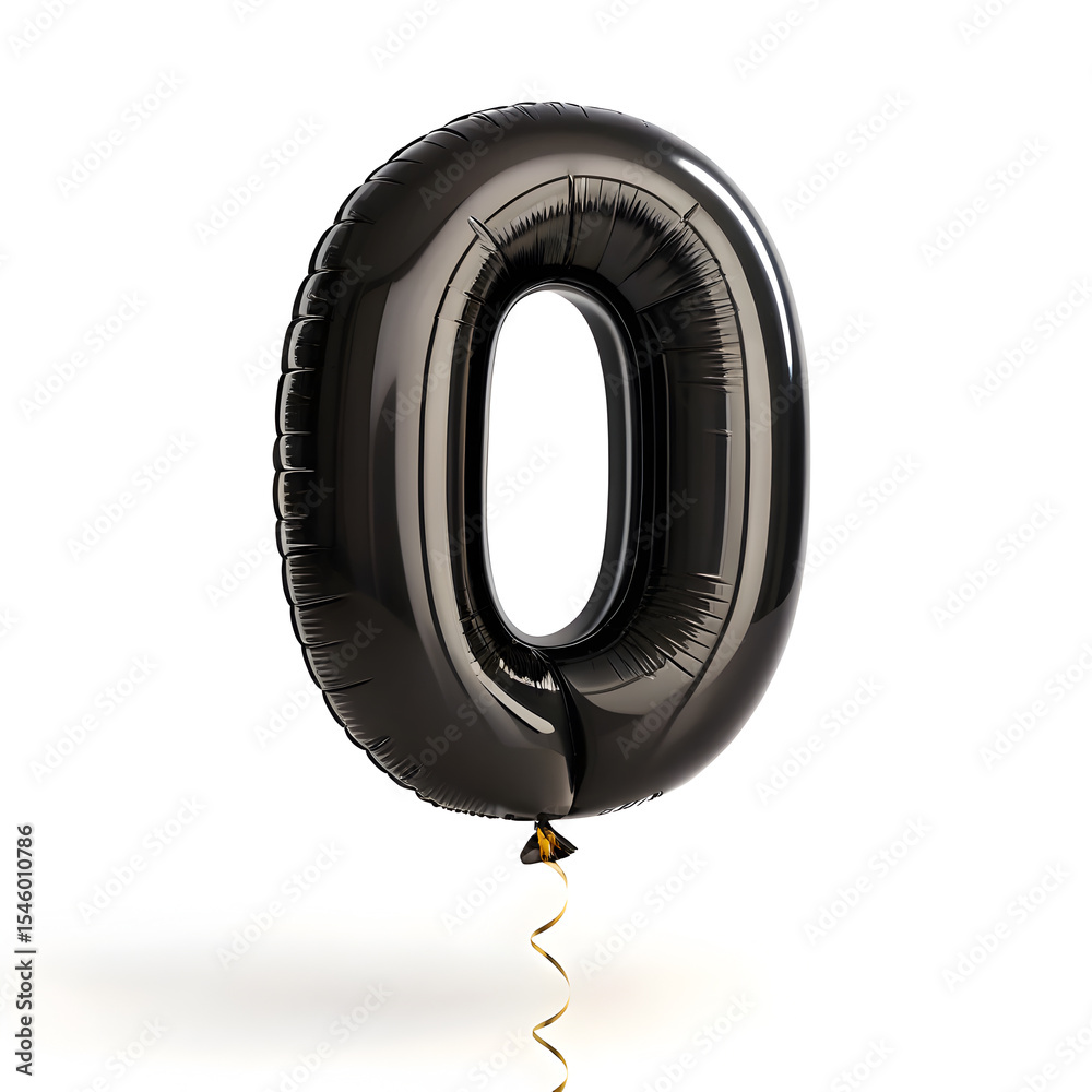 Fototapete a balloon shaped like the number 0, matte black metallic finish with realistic reflections and smoot