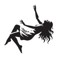 Sinking woman falling gradually lowering downwards - woman falling silhouette - woman falling Vector - Silhouette of woman falling
