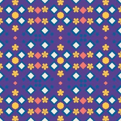 Background floral pattern, fabric design with abstract geometric shapes.