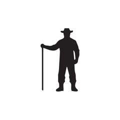 vector silhouette of a man with hat and stick