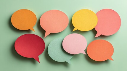 Colorful speech bubbles on pastel background, symbolizing abstract communication and creative expression