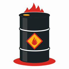 Flammable oil barrel with hazard warning sign vector illustration