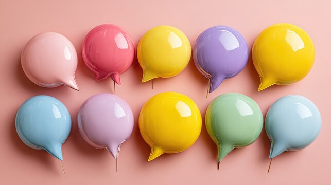 Colorful speech bubbles on pastel background, symbolizing abstract communication and creative expression
